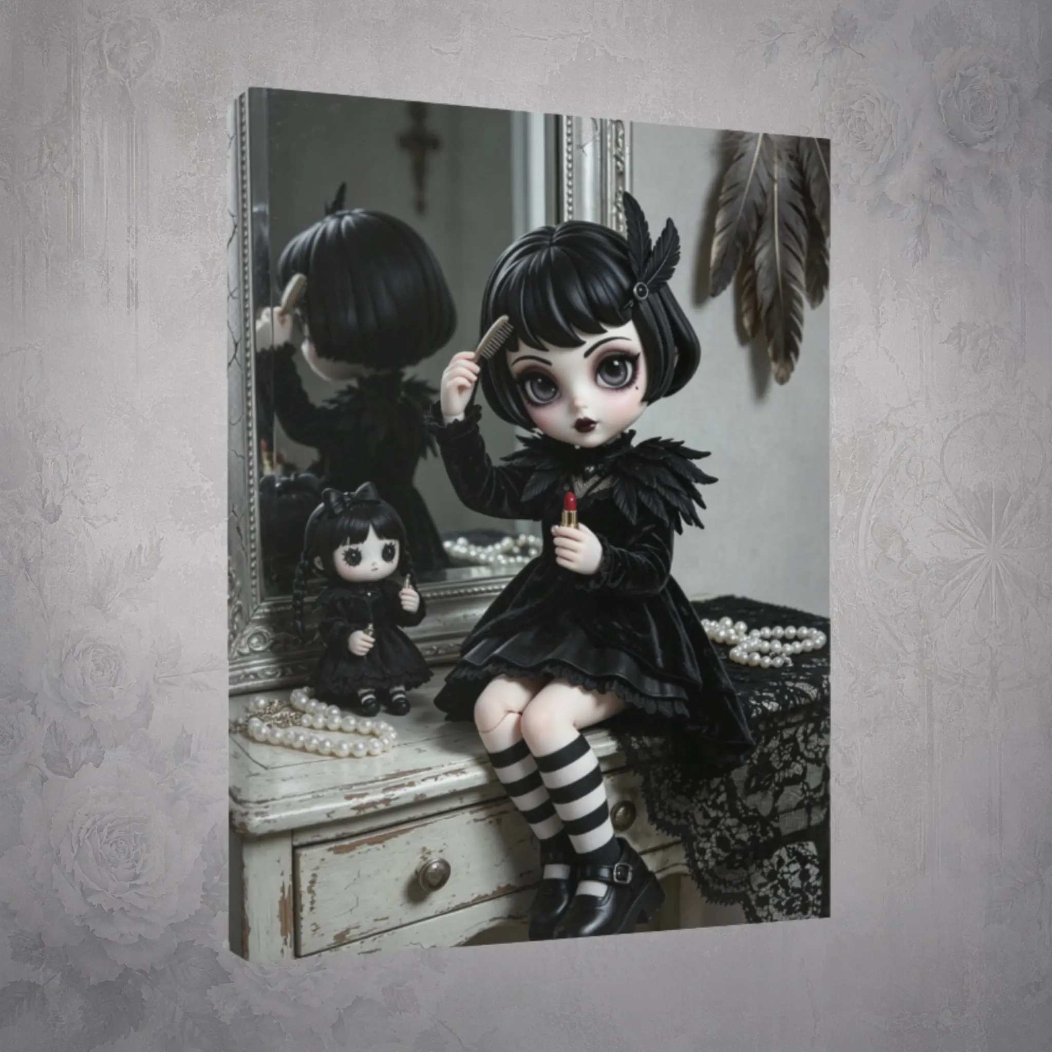 RavenLune Canvas Wall Art Gothic Girl Doll Painting