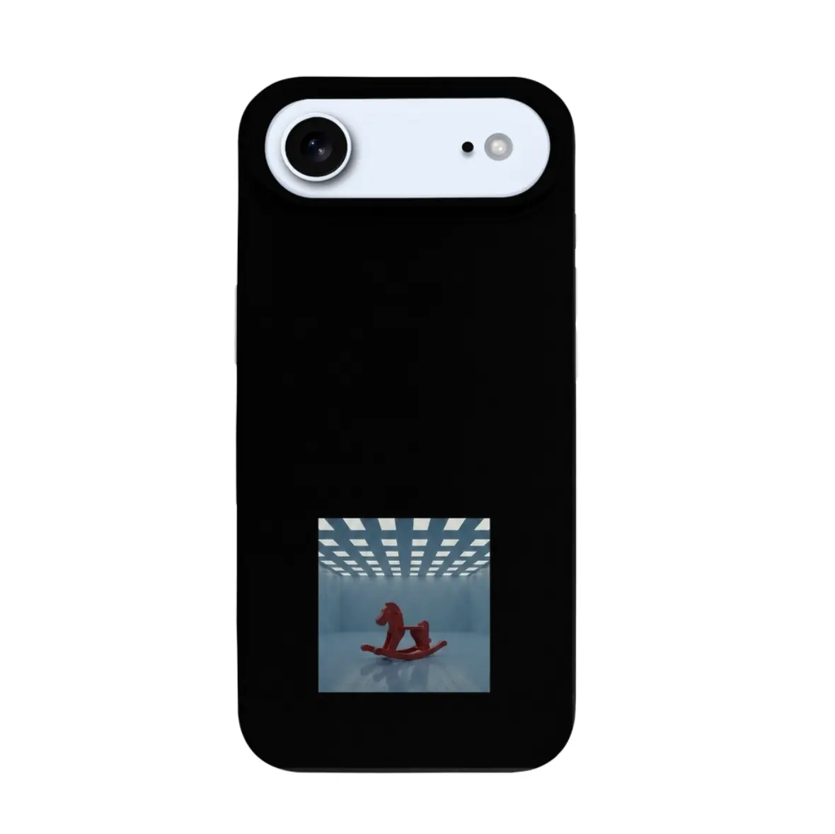 Acro iPhone 17 Air silicone case, black graphic printed rocking horse design bumper protective cover, iPhone 17 Air compatible shock-absorbing drop-resistant shield guard, precision 3D design dust/contamination blocking and scratch prevention, soft matte non-slip grip perfect-fit high-elastic phone case, daily contamination prevention and easy-to-wash maintenance phone cover