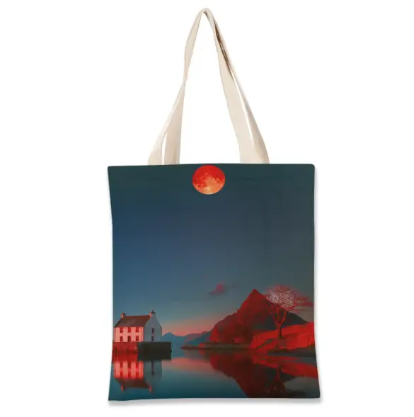 88g Linen Shopping Bag, Large Capacity Lightweight Tote, Double-Sided Print, Durable Tear-Resistant Fabric, Wide Comfortable Straps, Ideal for Travel and Shopping