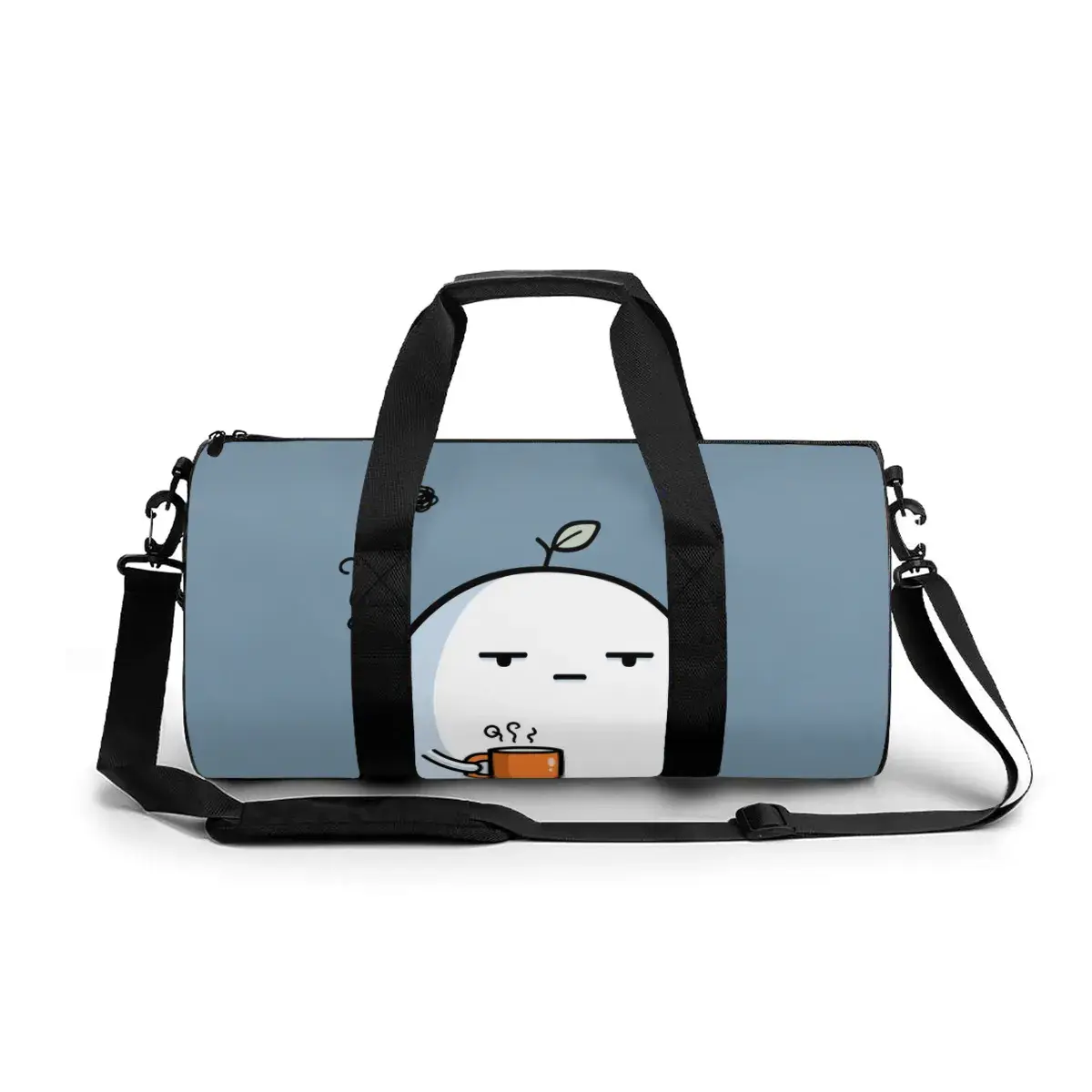 Aesthe Travel Duffel Bag, Cute Cartoon Character Gym Bag with Coffee Design, Waterproof Oxford Cloth Sports Handbag for Weekend Travel Yoga, Luggage Trolley Sleeve, Adjustable Shoulder Strap