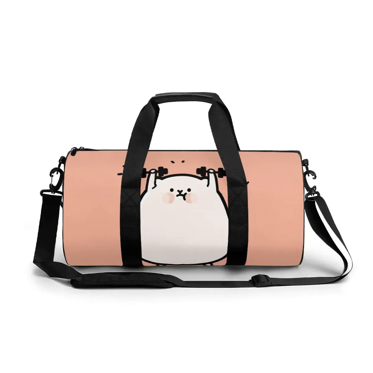 PawFit Cute Cat Gym Duffel Bag, Pink Oxford Sports Travel Bag for Women Girls, Weekender Overnight Carryon with Trolley Sleeve, Adjustable Shoulder Strap, Large Side Zipper Pocket
