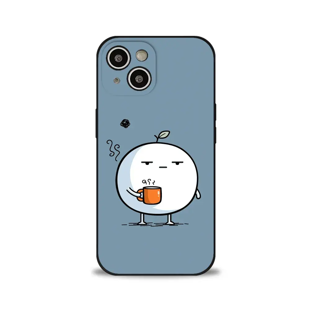 CASEVOX Liquid Silicone Case for iPhone 15, Cute Grumpy Coffee Cartoon Slim Protective Cover, Shockproof Anti-Scratch Phone Shell, Wireless Charging Friendly, Matte Finish Blue, 6. 1 Inch