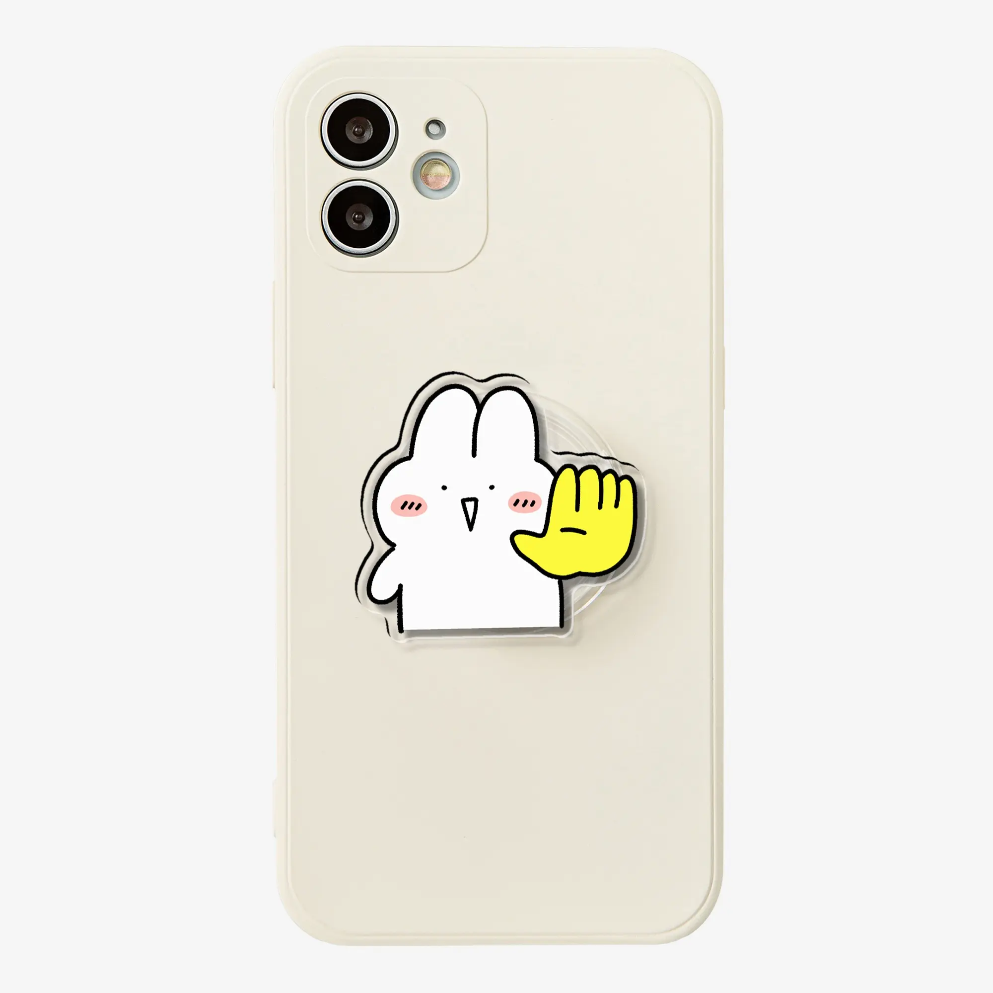 White rabbit reaching out its hand cheerfully to stop, acrylic air-cushion smartphone grip