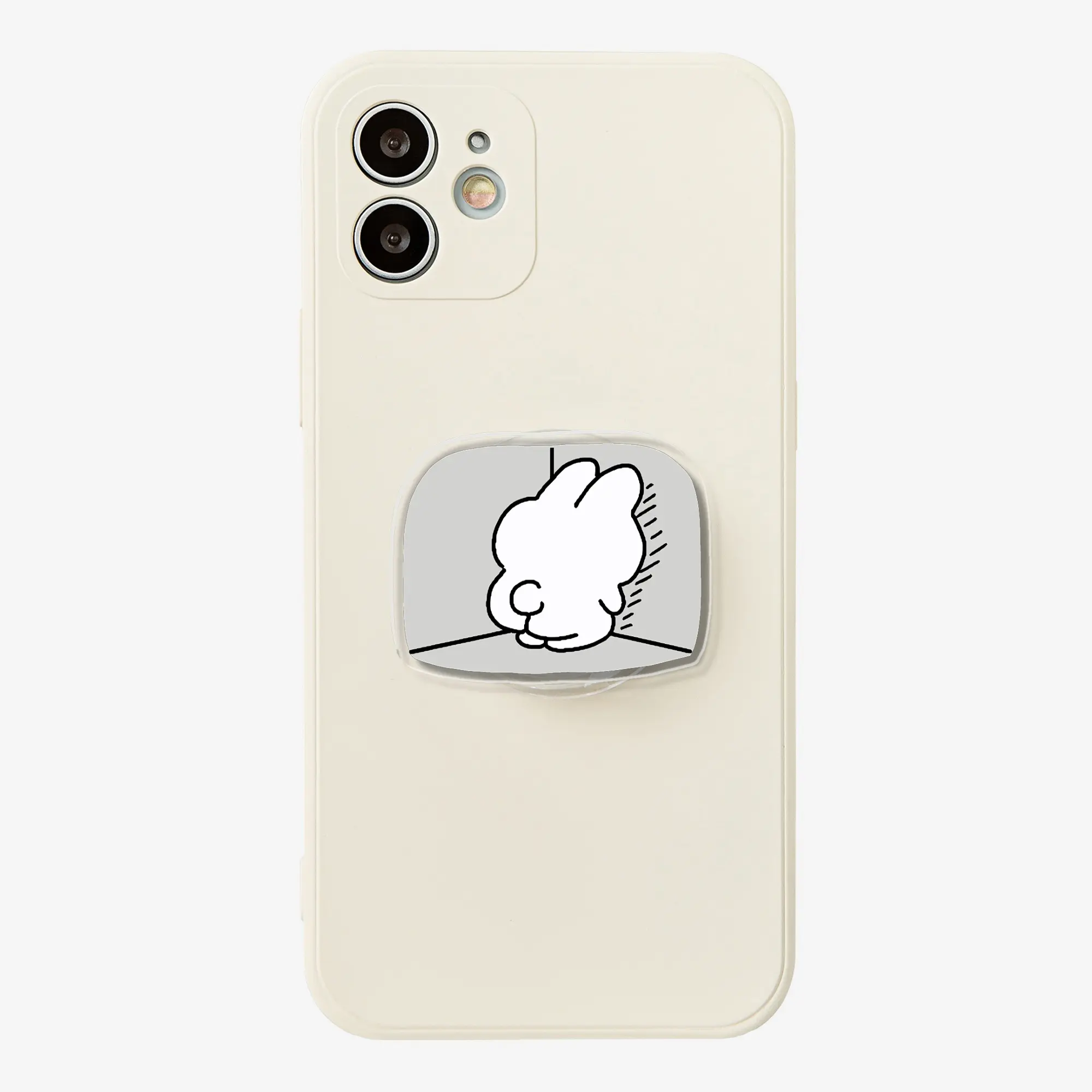 Empathy-inducing apologetic pose rabbit acrylic air-cushion smartphone grip