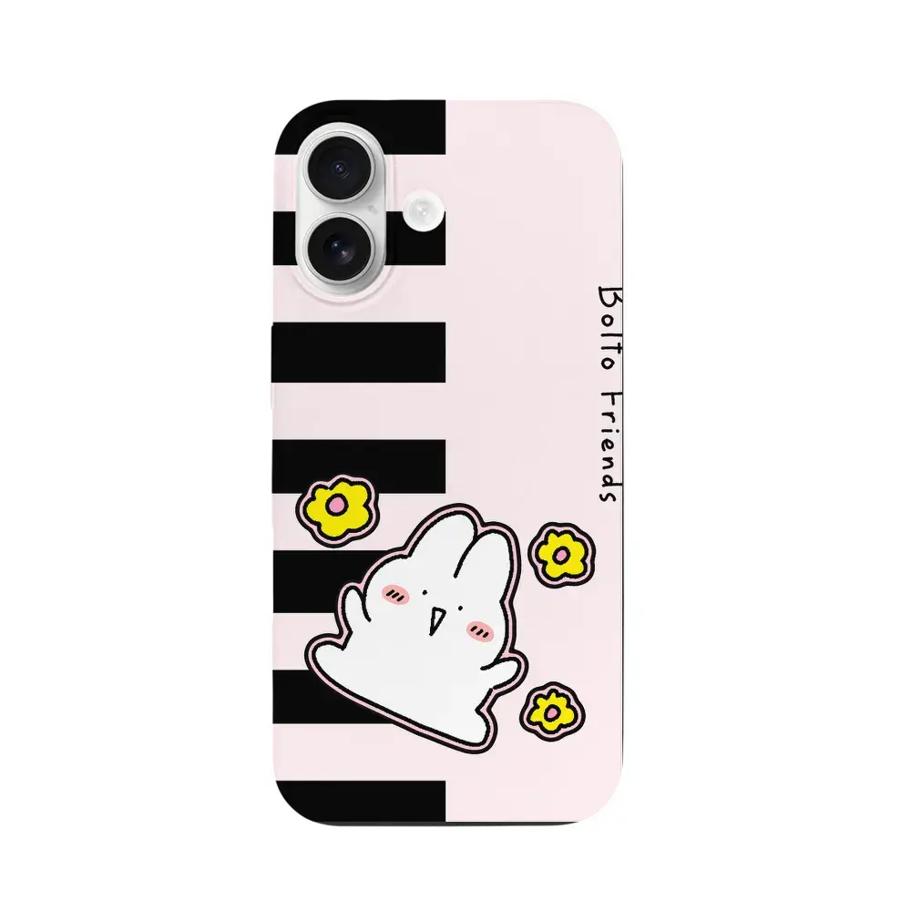 Floral and vertical striped chibi rabbit print phone case compatible with iPhone 17