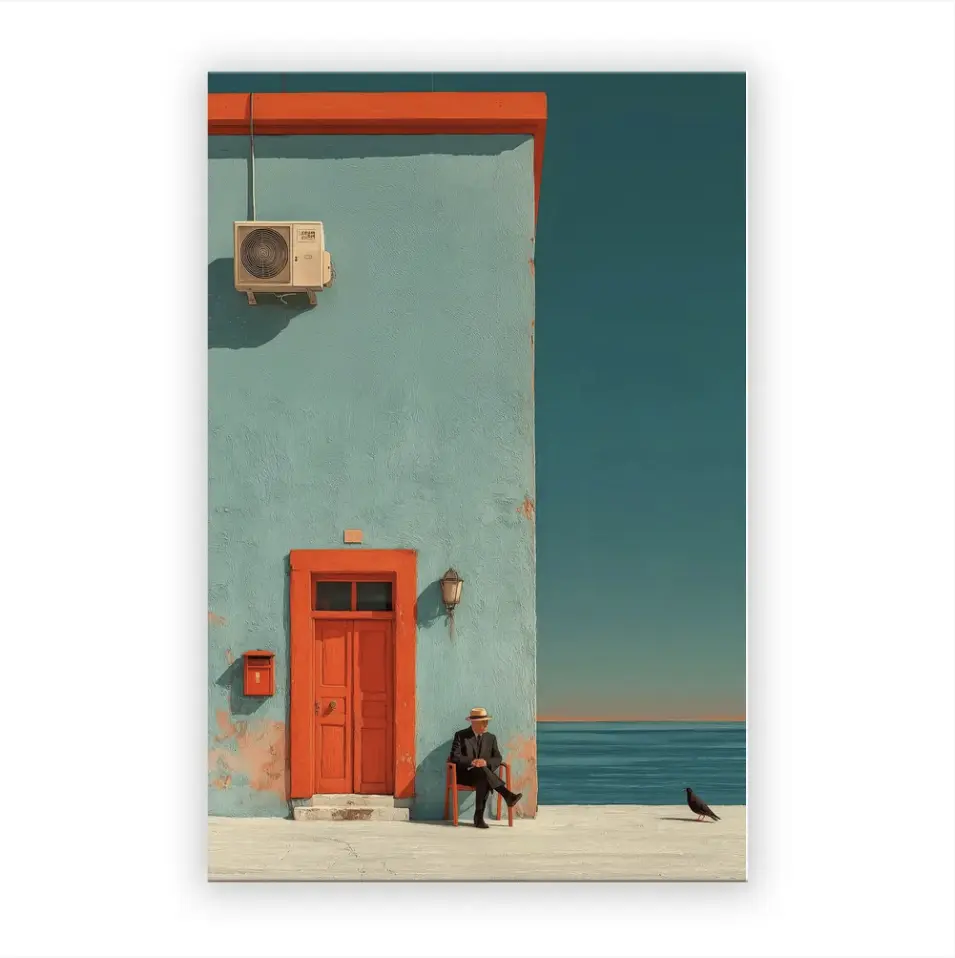 ARTORY Quadro su tela con cornice, dipinto di uomo in riva al mare, stampa su tessuto Oxford 24x36 pollici per soggiorno, camera da letto, ufficio, telaio interno in legno massello pronto da appendere, opera d'arte resistente e anti-restringimento