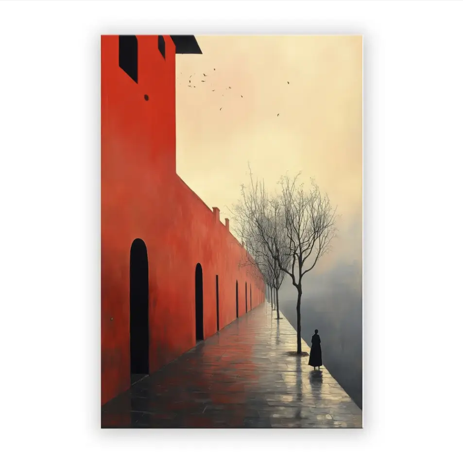 VividHome Quadro su tela, dipinto minimalista da parete rosso, stampa su tessuto Oxford teso, opera d'arte moderna 24x36 pollici per soggiorno, camera da letto, ufficio, telaio in legno teso, decorazione pronta da appendere, idea regalo