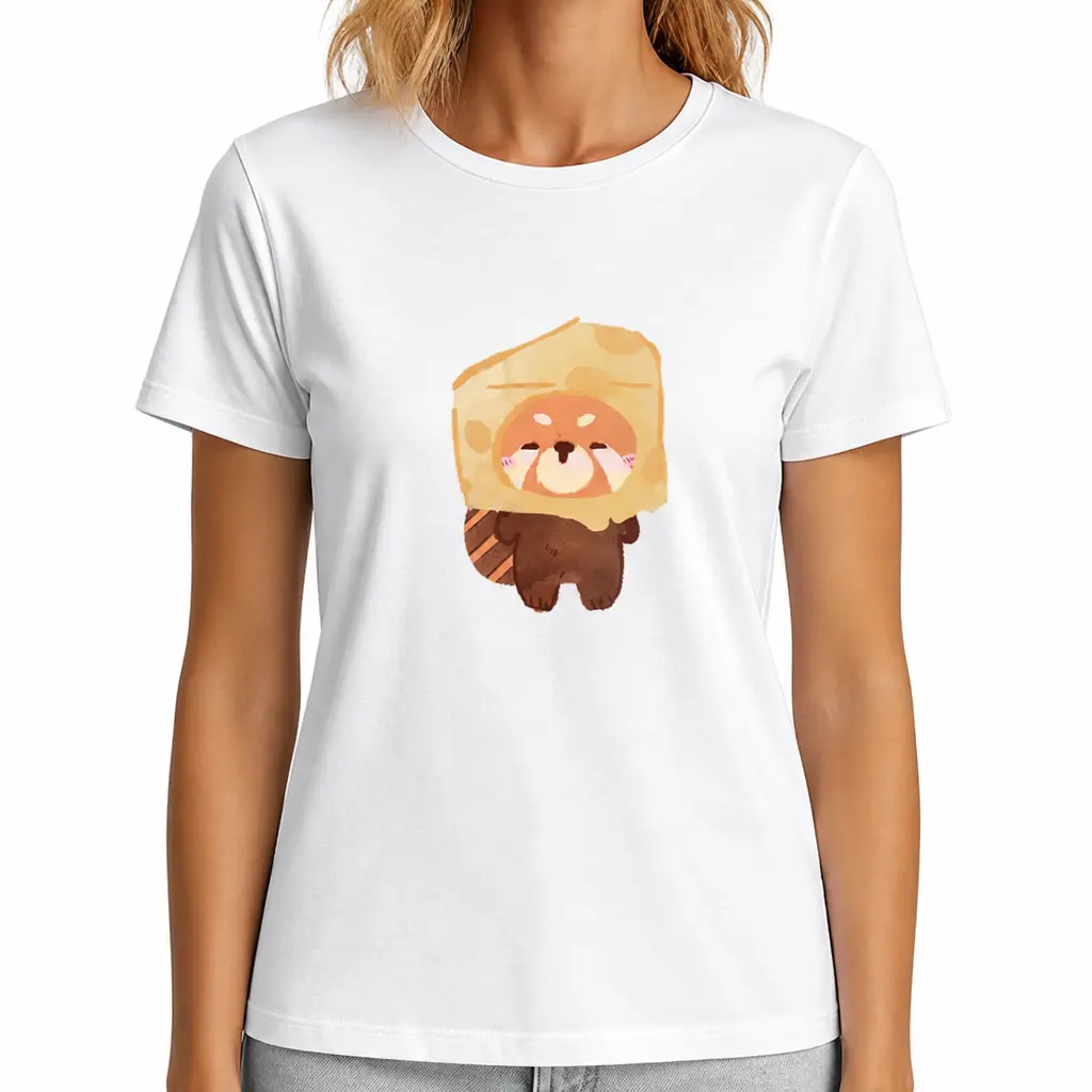 Arte di Brooke Adams, procione, t-shirt da donna in cotone, stampa DTG, colori multipli disponibili