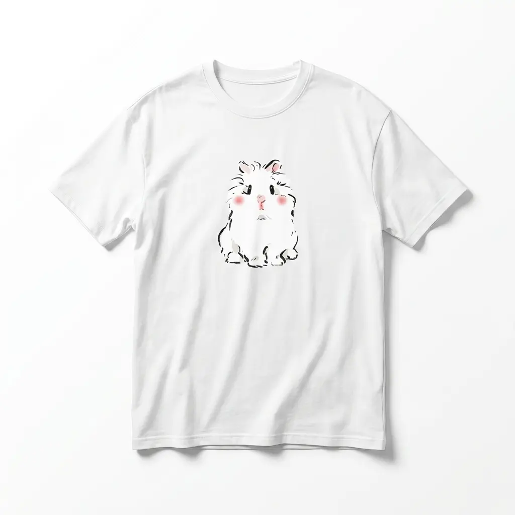 Graphic Cotton T-Shirt, Cute Sitting White Rabbit, Durable Heat Transfer Printing
