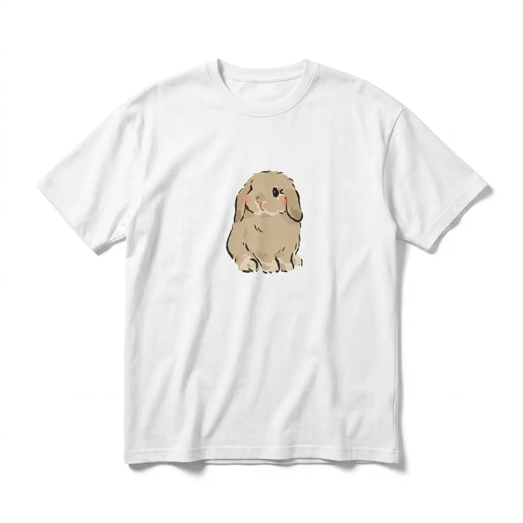 Graphic Cotton T-Shirt,Cute Sitting Brown Rabbit, Durable Heat Transfer Printing