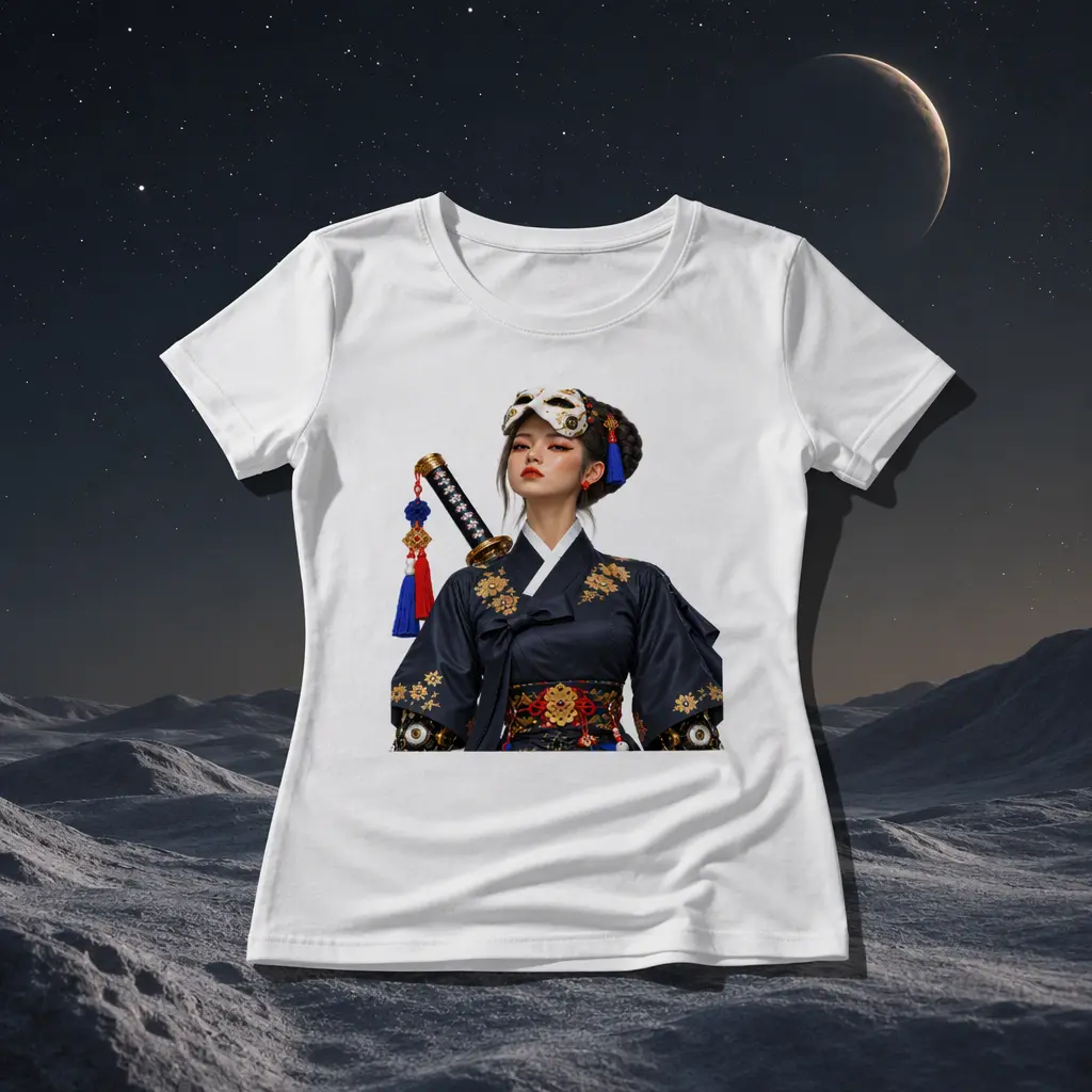 Cotton Women's T-Shirt , Nongae Portrait View , 168g(Partial Print)