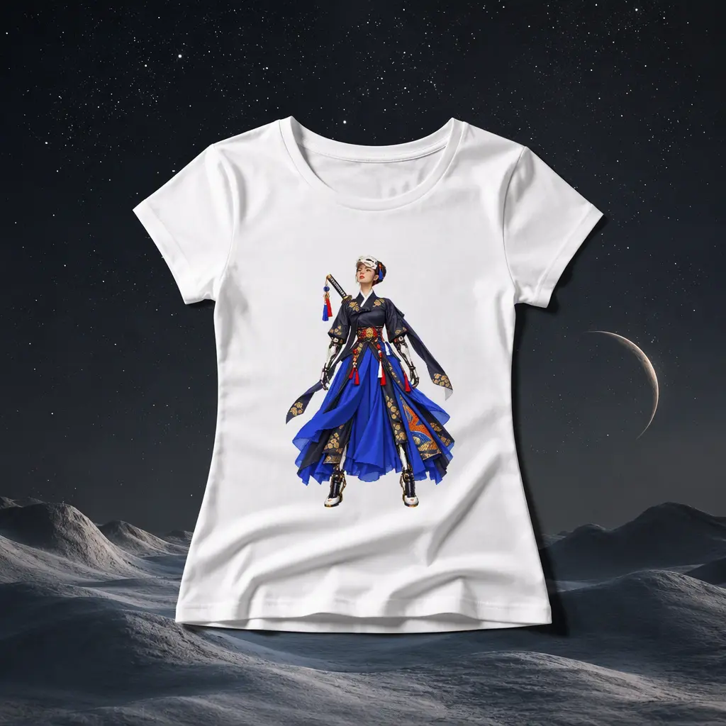 Cotton Women's T-Shirt , Nongae_Front Full Body View , 168g (Partial Print)