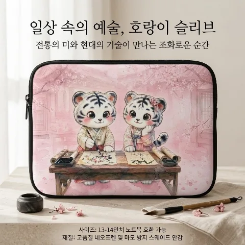 Cute Tiger illustration laptop bag, 13-inch laptop protective case, polyester waterproof material, shock-resistant foam layer, lightweight portable design, perfectly compatible for business and school