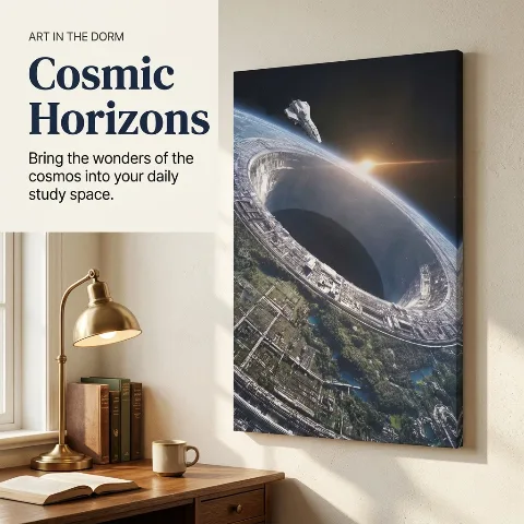 AstroArt Sci-Fi Canvas Wall Art, Futuristic Space Station Ring World Poster, Unframed Outer Space Painting for Living Room, High Definition Waterproof Print, Easy to Frame, Gift for Fans, 8x12