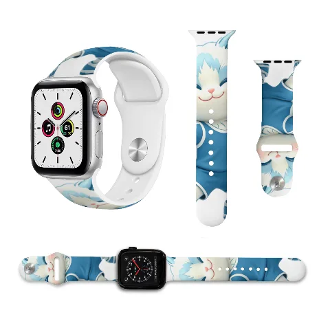 Correa de silicona con diseño de dibujos animados para Apple Watch, correa de repuesto de ajuste personalizado, compatible con Apple Watch de 38 mm, 40 mm y 41 mm, material suave y duradero, color blanco, longitud ajustable