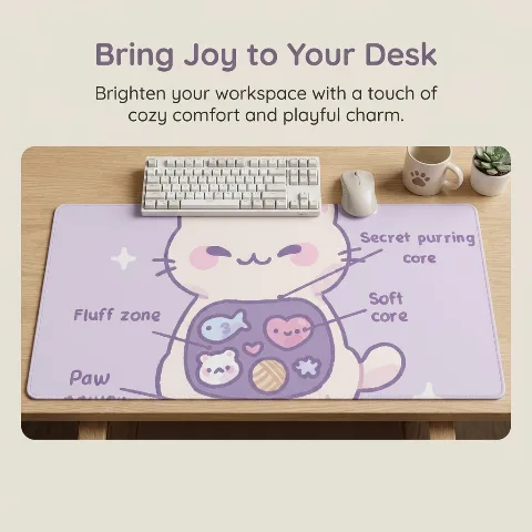 Aesthetex Large Gaming Mouse Pad, Cute Anime Cat Extended Desk Mat, 40x20 Inch Purple Pastel Desk Pad for Office Computer, Non-Slip Rubber Base with Stitched Edges, Waterproof Surface for Easy Clean