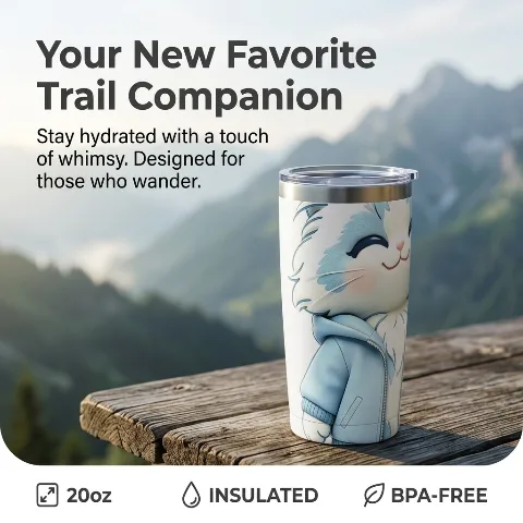 Vaso térmico de acero inoxidable PawfectGifts, taza de viaje para café de 20 oz con lindo diseño de gato azul, compatible con portavasos de coche, aislamiento al vacío para bebidas frías y calientes, tapa libre de BPA, regalo para amantes de los gatos