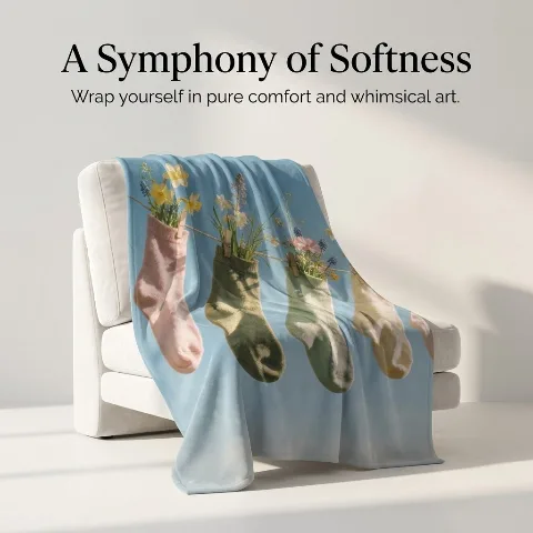 ComfortEase Flannel Throw Blanket, Ultra Soft Wildflowers in Socks Plush Fleece, Cozy Bedding for Couch or Sofa, Anti-Pilling & Hypoallergenic, Lightweight Warmth, Machine Washable Gift