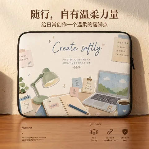 White youth laptop bag, polyester anti-scratch fabric, lightweight and stylish portable design, suitable for business travel and commuting, multi-functional storage, high-aesthetic 3D embroidery craftsmanship, sturdy and durable metal zipper.