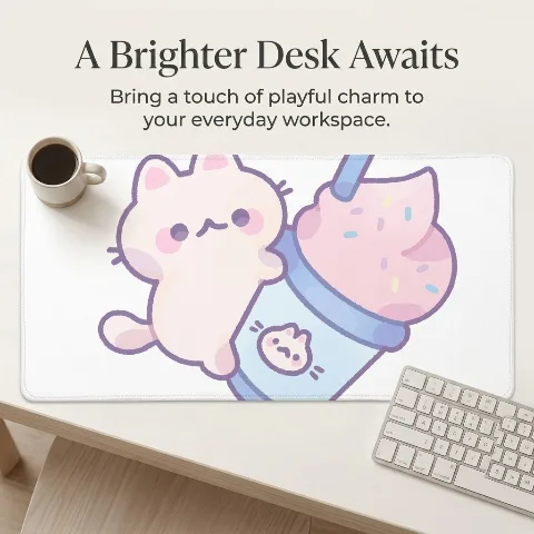 MEOWTOWN Cute Cat Large Mouse Pad, Extended Desk Mat with Stitched Edges, for Gaming Keyboard and Mouse, Office Home Decor, Non-Slip Rubber Base, Waterproof Surface, Smooth Weave, 40 x 20 Inch