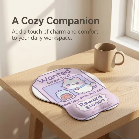 Milkkoyo Ergonomic Mouse Pad with Wrist Support, Cute Cat Cookie Thief Gel Pad, Pain Relief Cushion for Office Laptop Desk, Non-Slip Rubber Base, Smooth Polyester Surface for Easy Mouse Gliding