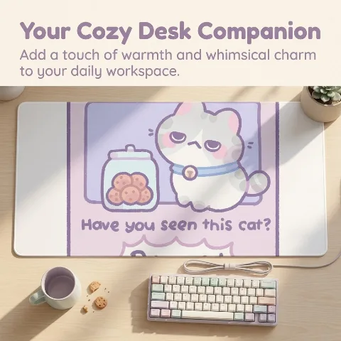 NekoVibe Large Gaming Mouse Pad, Cute Pastel Cat Desk Mat, Extra Large Mousepad for Office & Home Desk, Stitched Edges Water Resistant, Non-Slip Rubber Base Keyboard Pad, 40 x 20 Inch Size