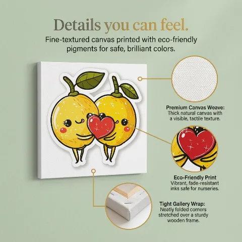 VividPrint Cute Lemons Canvas Wall Art, Framed Cartoon Fruit Painting for Kids Bedroom, Ready to Hang Eco-Friendly Wooden Frame Home Wall Decor, 12x12 Inch Small Square Artwork Gift