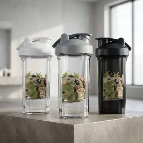 Premium PP Plastic Shaker Bottle, 18OZ 500ML Double Scale, Transparent Design, Adjustable Hanging Ring for Easy Carry, Durable Drop Resistant, Easy to Clean, Portable Hydration