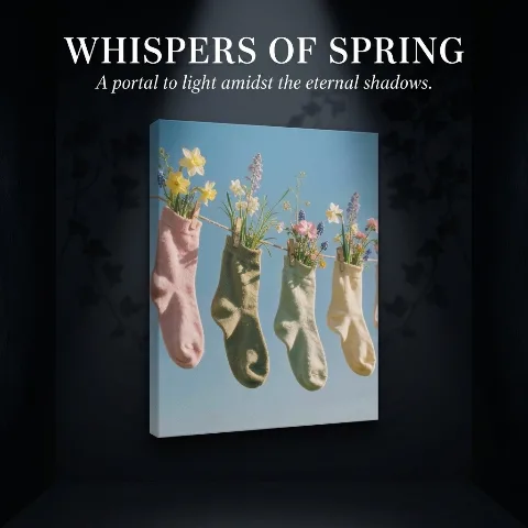 ArtMuse Canvas Wall Art, Whimsical Socks and Flowers Pastel Painting Print, Spring Floral Wall Decor for Bedroom Living Room, Stretched Wood Frame Ready to Hang, Waterproof HD Print Artwork