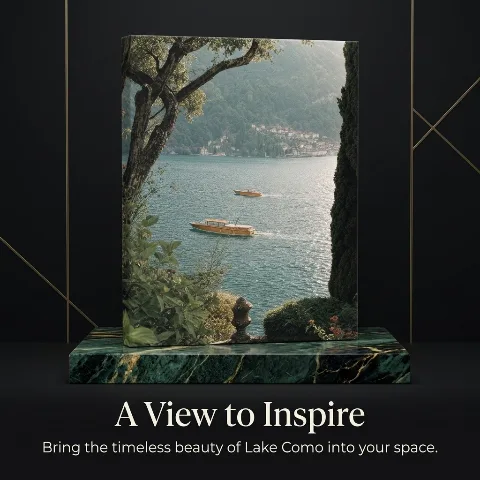 HomeDecor Plus Canvas Wall Art, Lake Landscape Painting, Italian Coastal Framed Scenery, HD Print Textured Canvas for Living Room Bedroom Office, Hand-Stretched Solid Wood Frame, Eco-Friendly Fade Resistant Ink, Gallery Wrapped with Metal Hanging Hooks, Premium All-Over Print, Ideal Nature Lover Gift