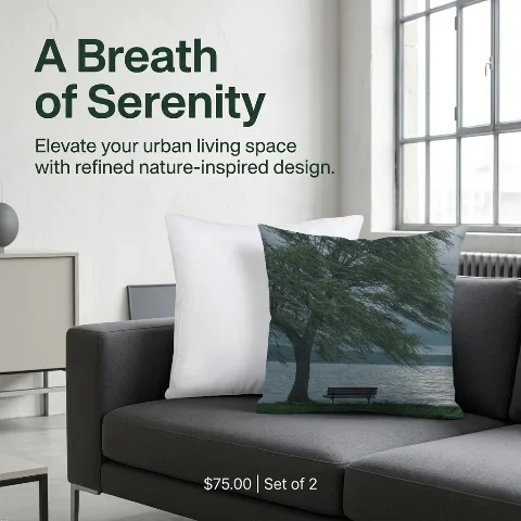 LuxeHaven 12x12 Throw Pillow with Insert, Double-Sided Scenic Tree Lake Print, Decorative Cushion for Sofa Couch Bed, Soft Polyester Fabric with Invisible Zipper, Durable Washable Accent Cushion