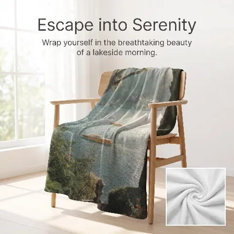 LushDecor Flannel Blanket, Lake Scenic Landscape Print, Soft Plush Throw for Couch Sofa Bed, Anti-Pilling Hypoallergenic Material, Lightweight & Wrinkle Resistant, Machine Washable Home Decor