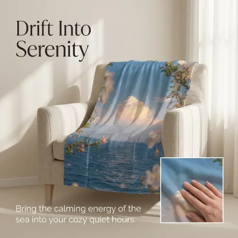 LUMIVISTA Flannel Throw Blanket, Ocean Cloud Floral Print Soft Plush Fleece, Cozy Bed Couch Sofa Travel Wrap, Anti-Pilling Hypoallergenic, Lightweight Breathable, All Season Home Decor Gift